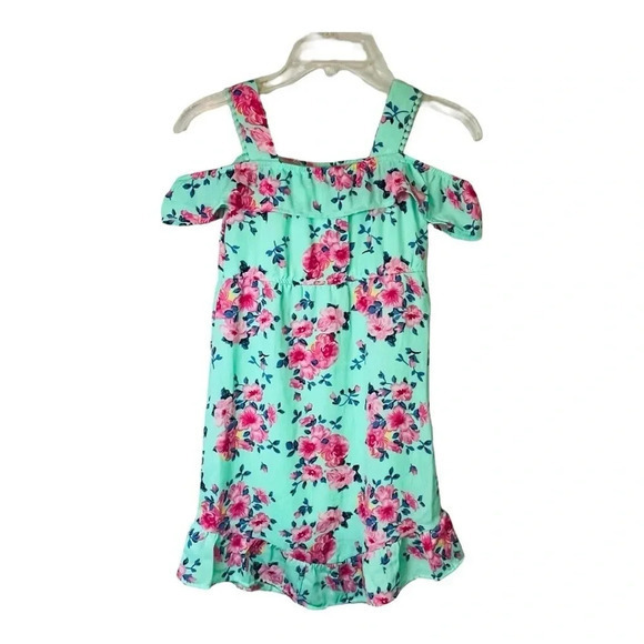 Wonder Nation Floral Print Off‎ Shoulder Ruffle Dress Girls Size Medium - Picture 1 of 7